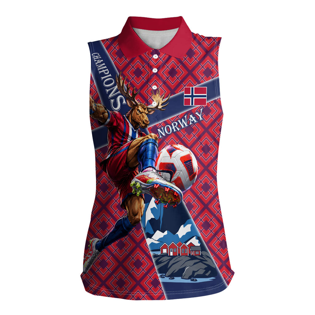 Personalized Norway Soccer Moose Champions Women Sleeveless Polo Shirt Football Nordic Heritage Mountain Art