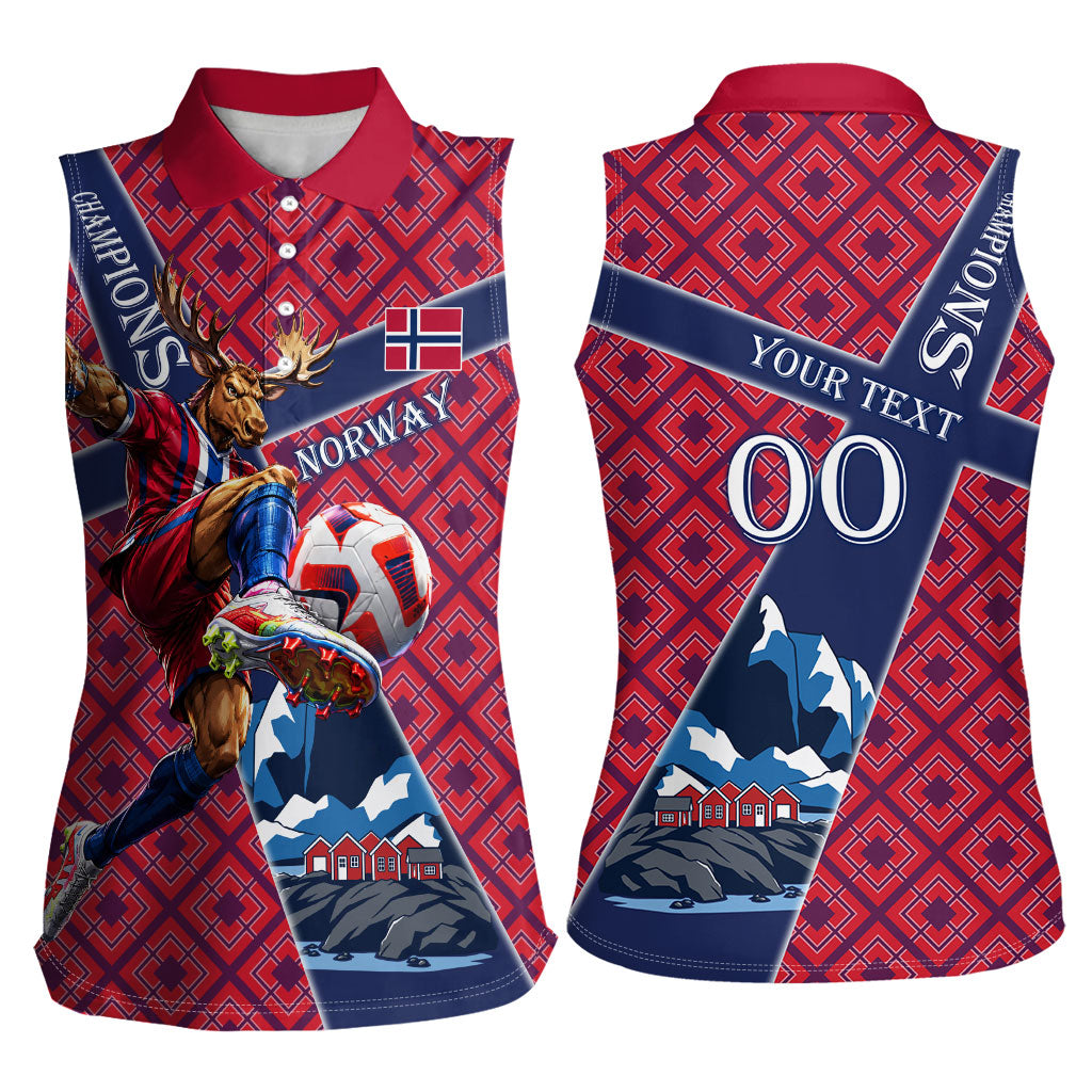 Personalized Norway Soccer Moose Champions Women Sleeveless Polo Shirt Football Nordic Heritage Mountain Art