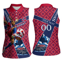 Personalized Norway Soccer Moose Champions Women Sleeveless Polo Shirt Football Nordic Heritage Mountain Art