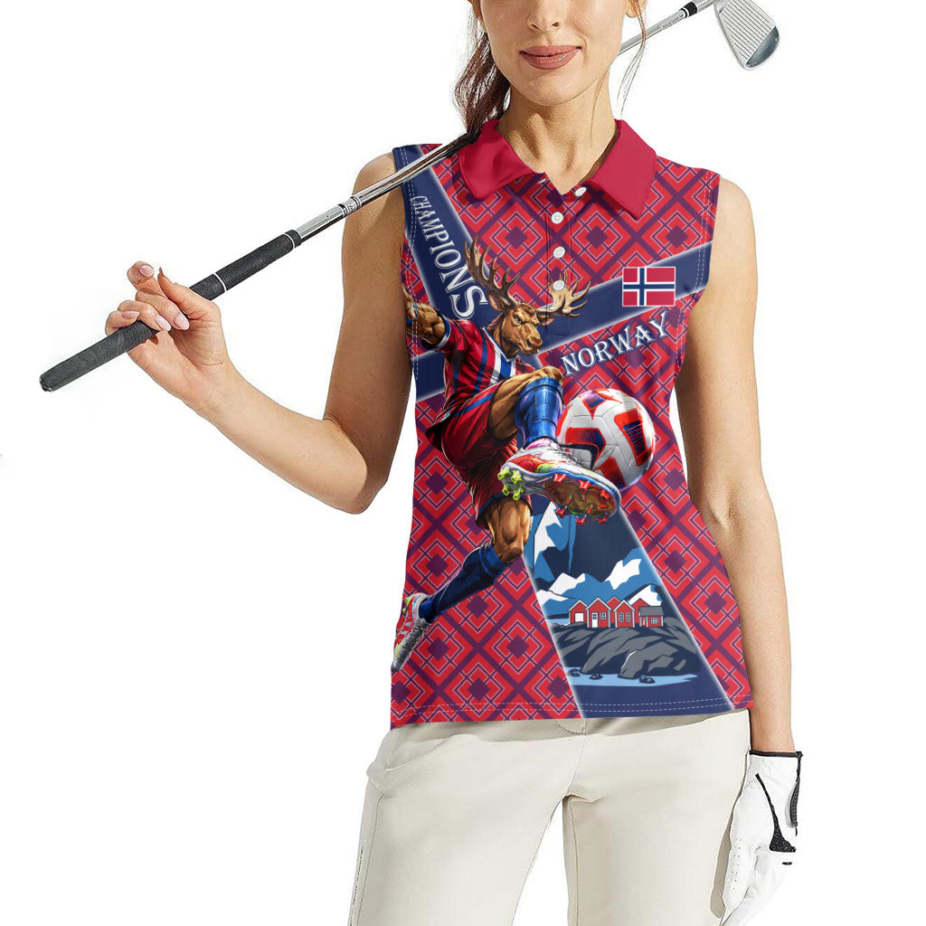 Personalized Norway Soccer Moose Champions Women Sleeveless Polo Shirt Football Nordic Heritage Mountain Art