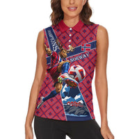 Personalized Norway Soccer Moose Champions Women Sleeveless Polo Shirt Football Nordic Heritage Mountain Art