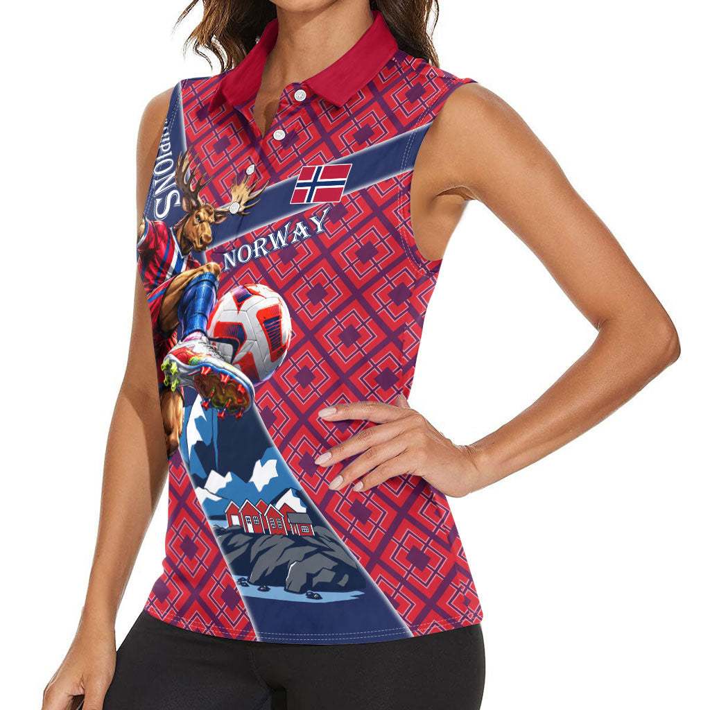Personalized Norway Soccer Moose Champions Women Sleeveless Polo Shirt Football Nordic Heritage Mountain Art