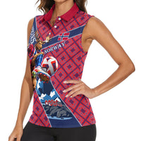 Personalized Norway Soccer Moose Champions Women Sleeveless Polo Shirt Football Nordic Heritage Mountain Art