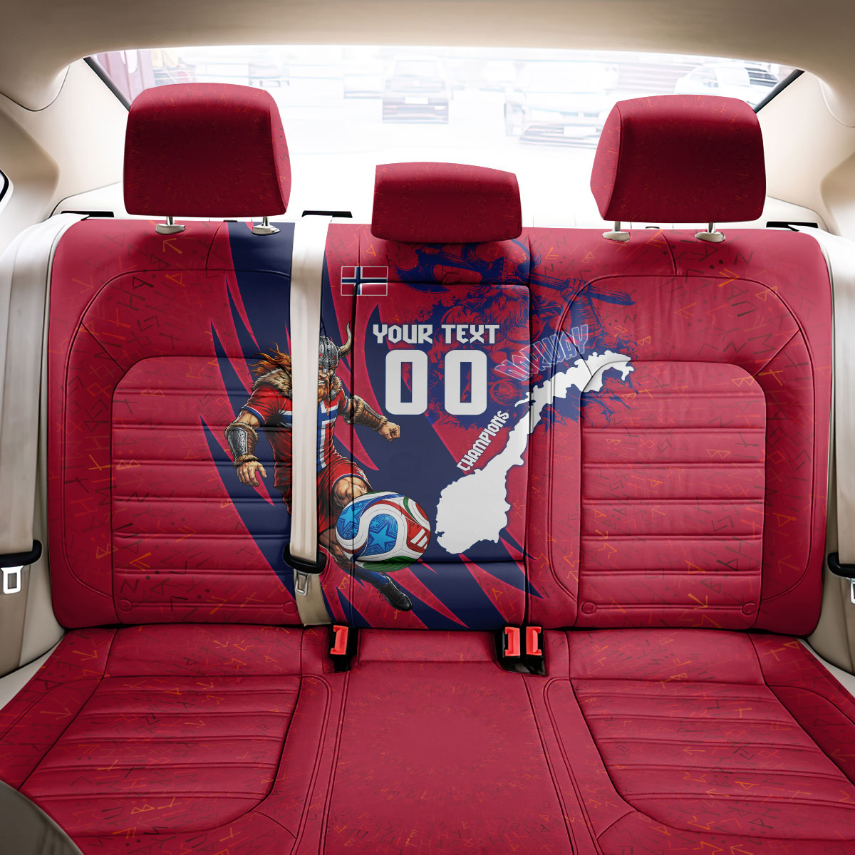 Personalized Norway Soccer Viking Champions Back Car Seat Cover Football Norse Warrior Map Nordic Cross