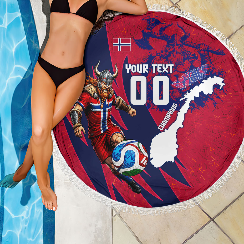 Personalized Norway Soccer Viking Champions Beach Blanket Football Norse Warrior Map Nordic Cross