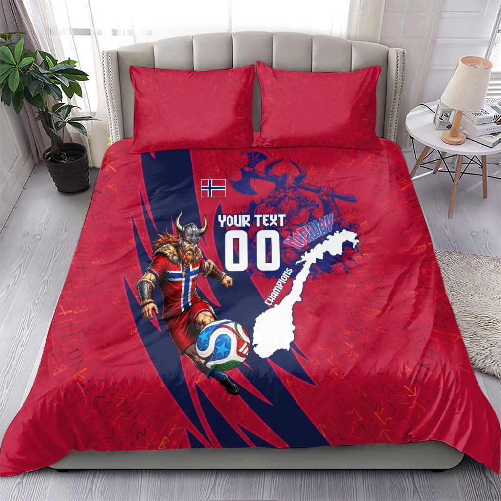 Personalized Norway Soccer Viking Champions Bedding Set Football Norse Warrior Map Nordic Cross