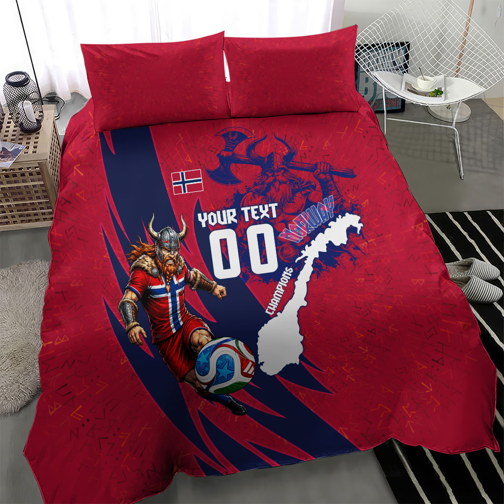 Personalized Norway Soccer Viking Champions Bedding Set Football Norse Warrior Map Nordic Cross