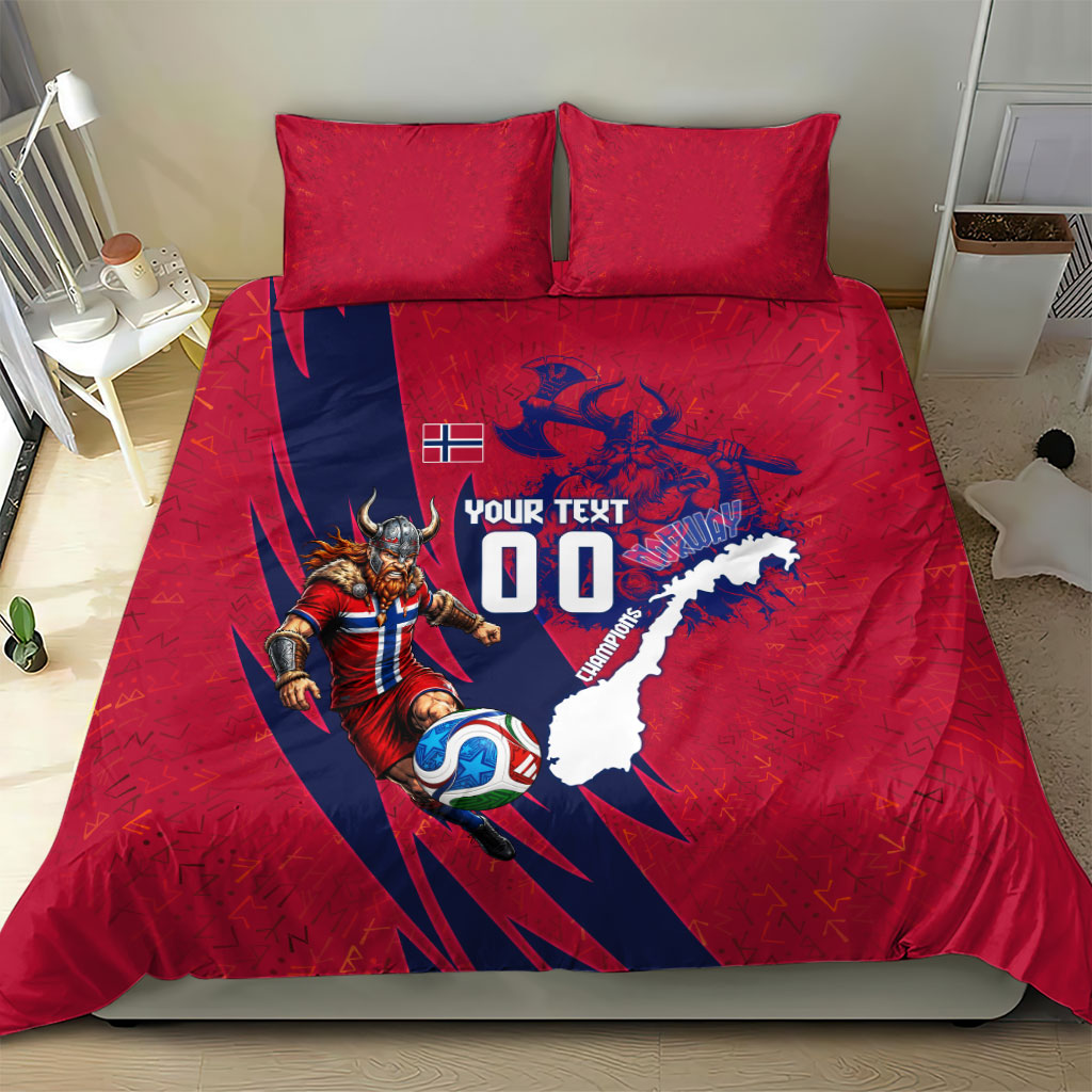 Personalized Norway Soccer Viking Champions Bedding Set Football Norse Warrior Map Nordic Cross