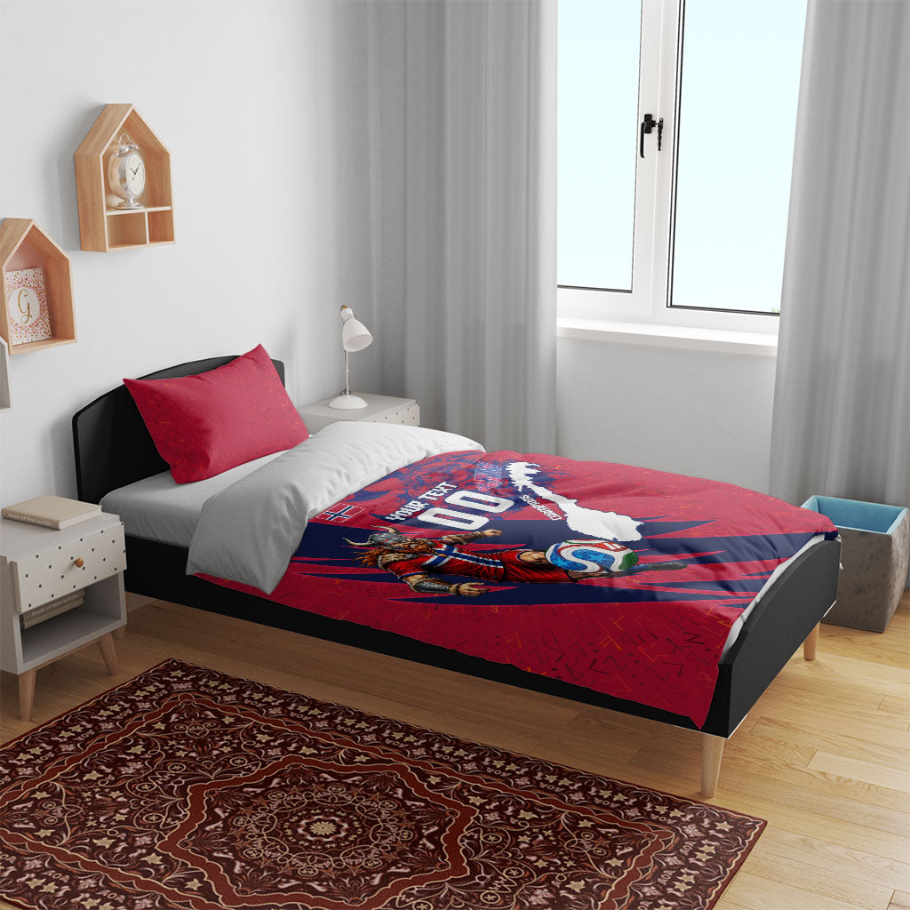 Personalized Norway Soccer Viking Champions Bedding Set Football Norse Warrior Map Nordic Cross