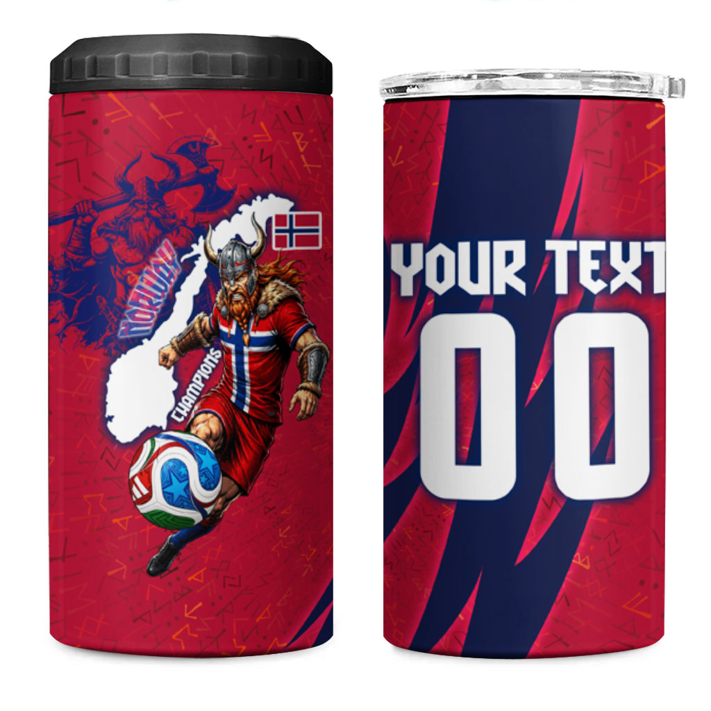 Personalized Norway Soccer Viking Champions 4 in 1 Can Cooler Tumbler Football Norse Warrior Map Nordic Cross