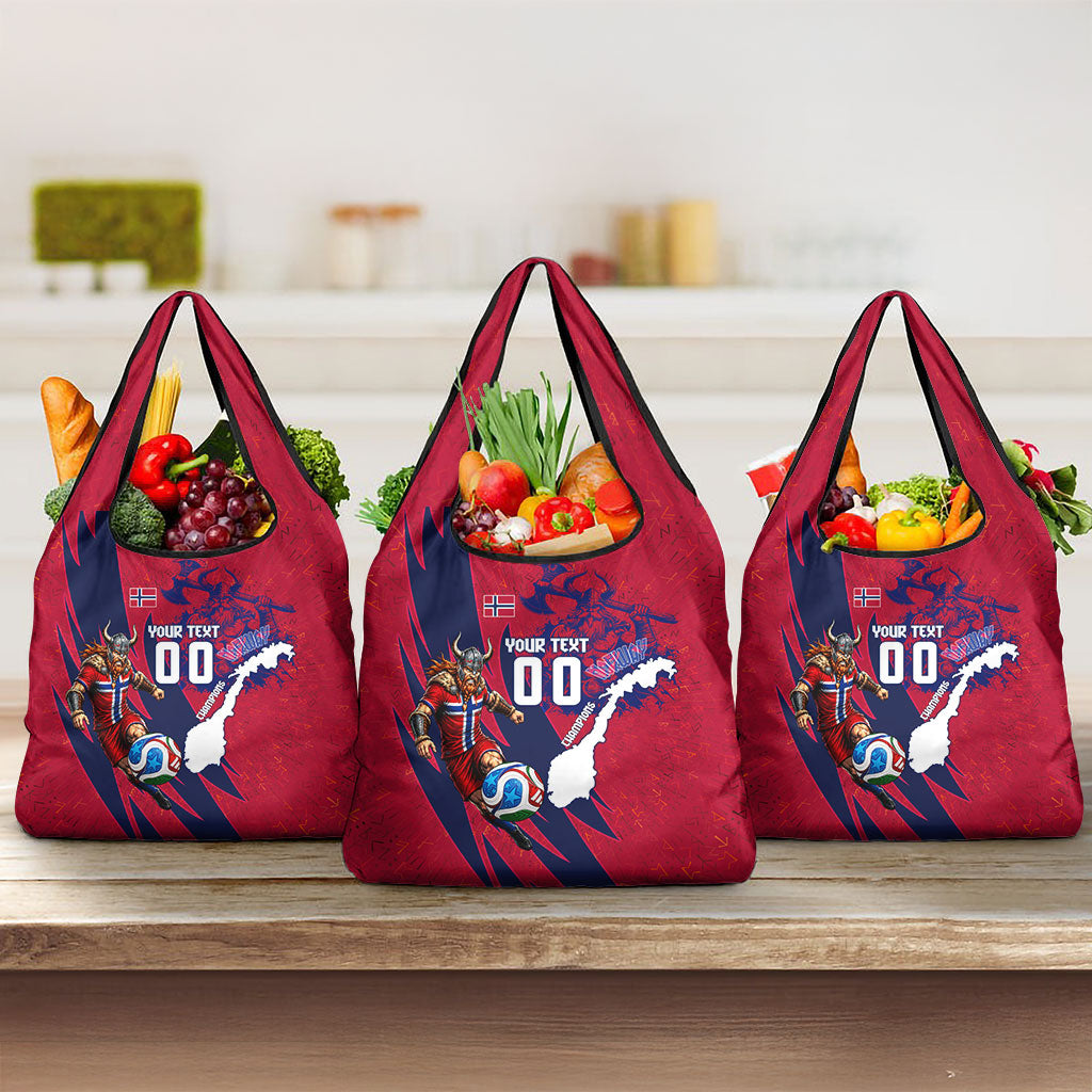 Personalized Norway Soccer Viking Champions Grocery Bag Football Norse Warrior Map Nordic Cross