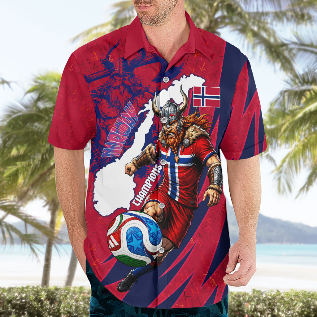 Personalized Norway Soccer Viking Champions Hawaiian Shirt Football Norse Warrior Map Nordic Cross