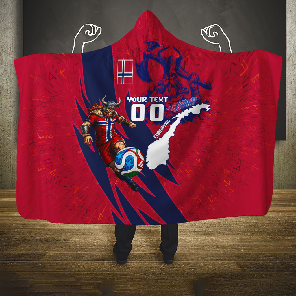 Personalized Norway Soccer Viking Champions Hooded Blanket Football Norse Warrior Map Nordic Cross
