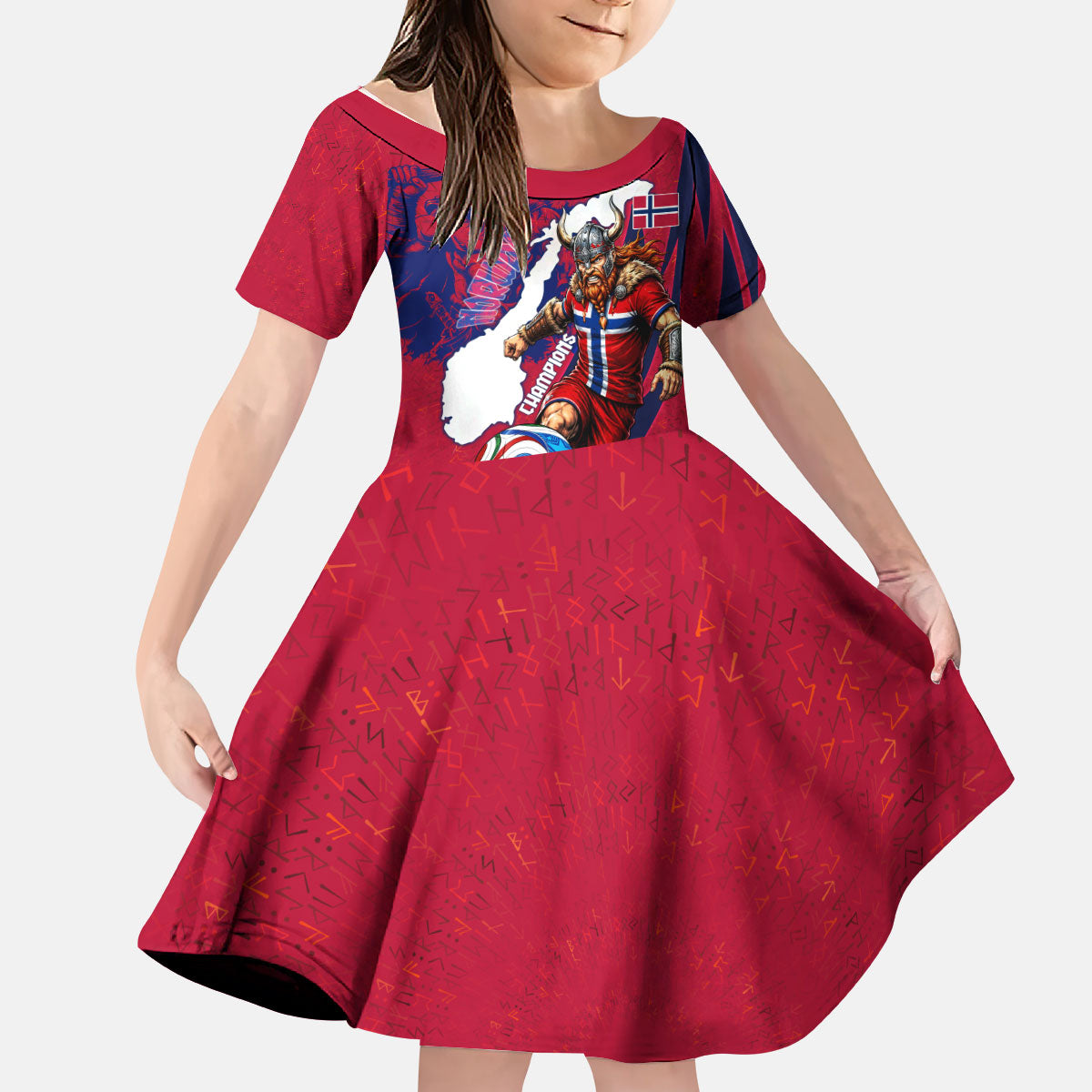 Personalized Norway Soccer Viking Champions Kid Short Sleeve Dress Football Norse Warrior Map Nordic Cross