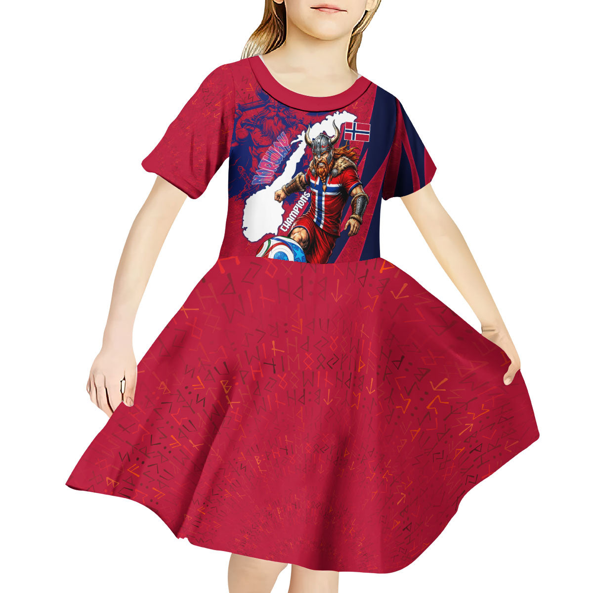 Personalized Norway Soccer Viking Champions Kid Short Sleeve Dress Football Norse Warrior Map Nordic Cross