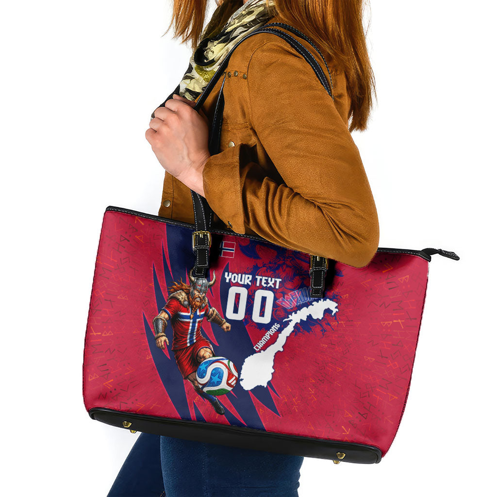 Personalized Norway Soccer Viking Champions Leather Tote Bag Football Norse Warrior Map Nordic Cross