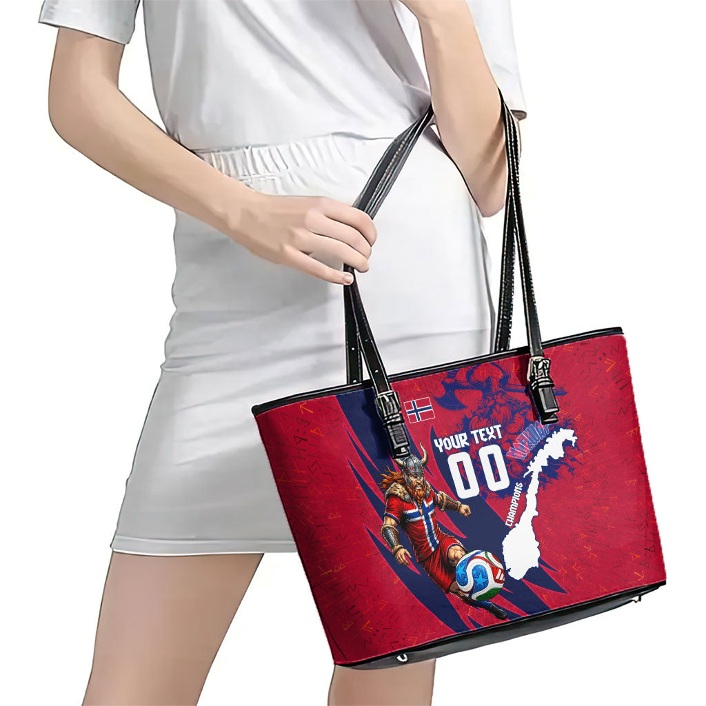 Personalized Norway Soccer Viking Champions Leather Tote Bag Football Norse Warrior Map Nordic Cross