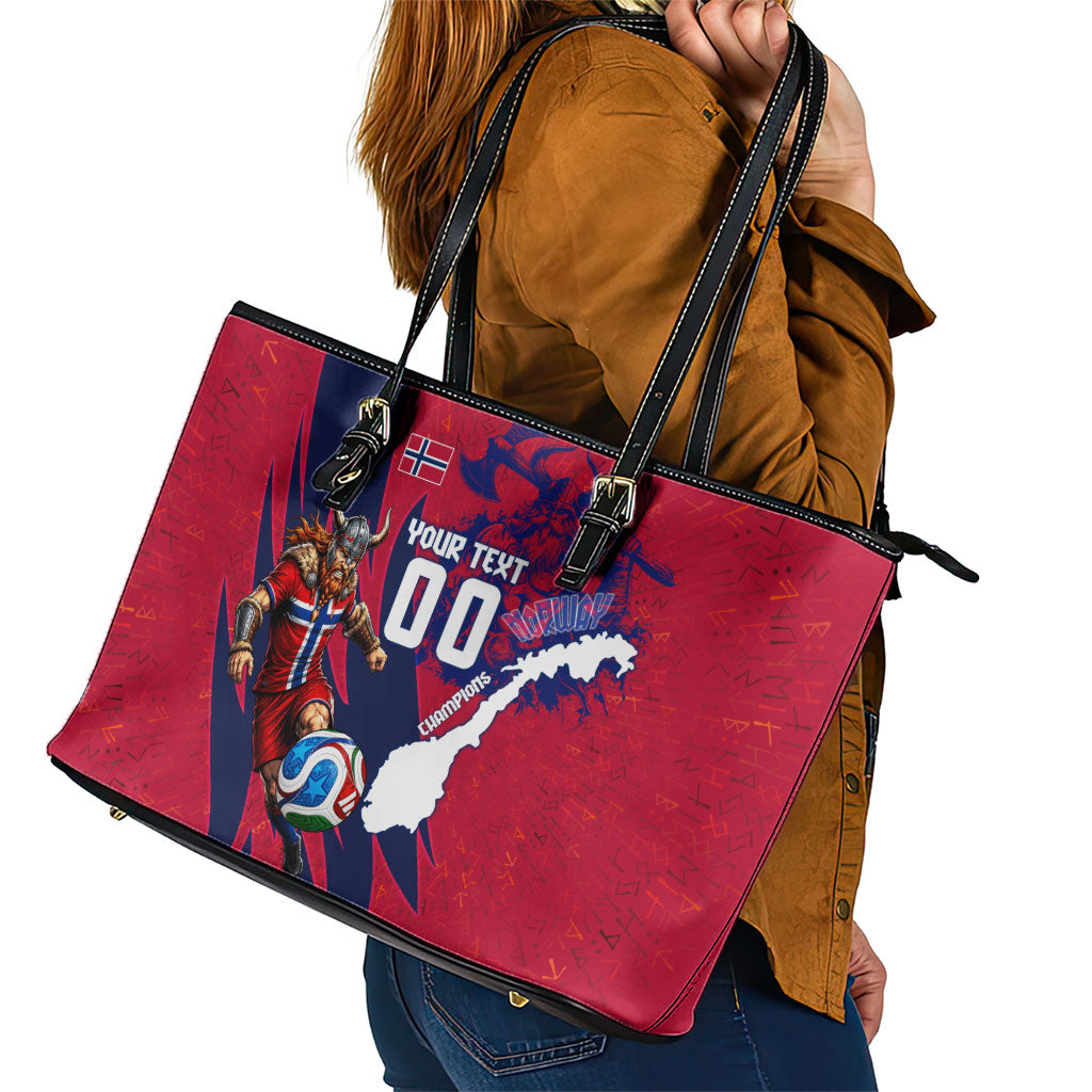 Personalized Norway Soccer Viking Champions Leather Tote Bag Football Norse Warrior Map Nordic Cross