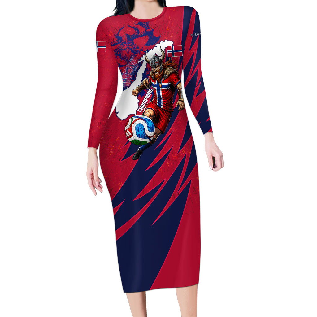 Personalized Norway Soccer Viking Champions Long Sleeve Bodycon Dress Football Norse Warrior Map Nordic Cross
