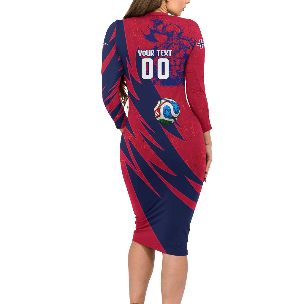 Personalized Norway Soccer Viking Champions Long Sleeve Bodycon Dress Football Norse Warrior Map Nordic Cross