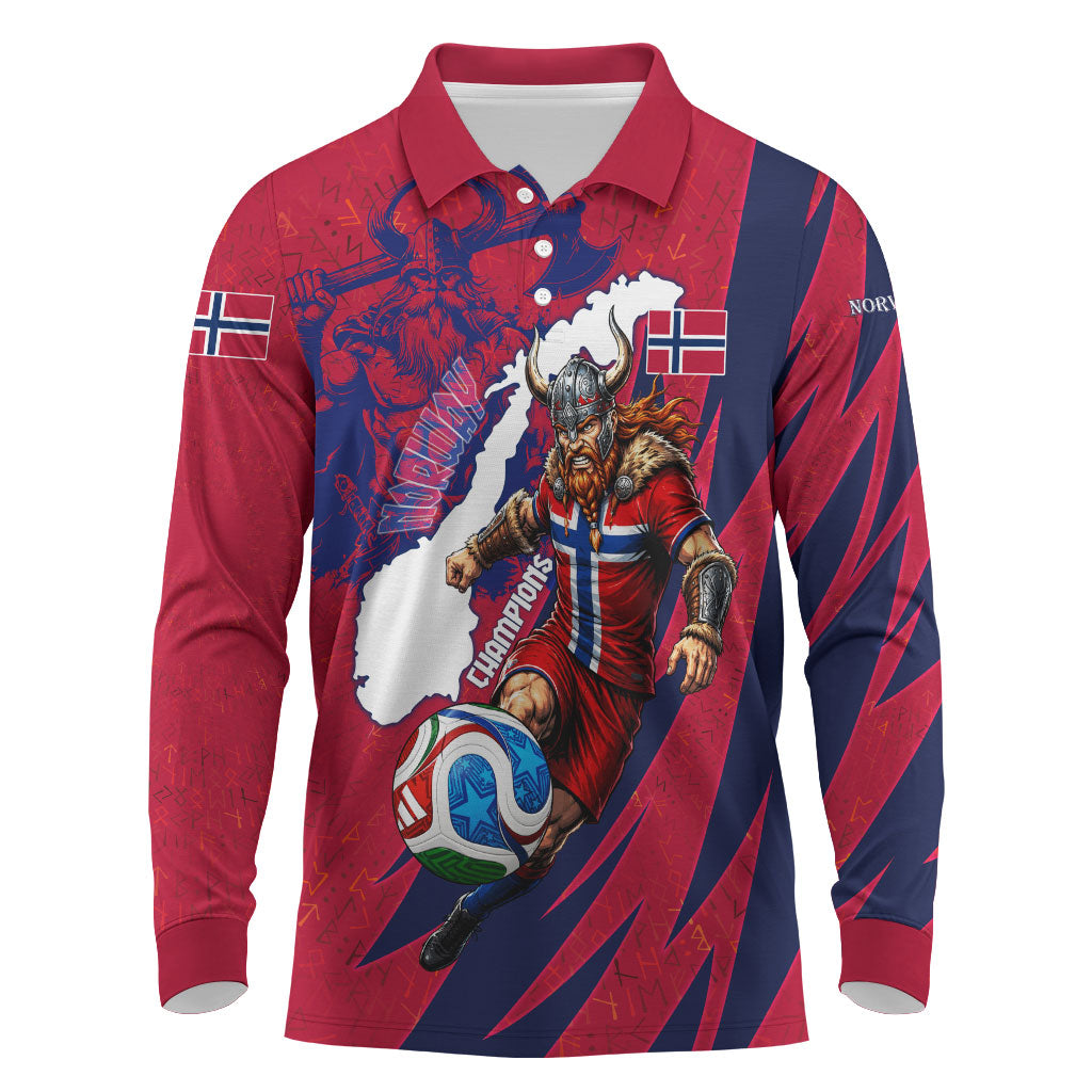 Personalized Norway Soccer Viking Champions Long Sleeve Polo Shirt Football Norse Warrior Map Nordic Cross