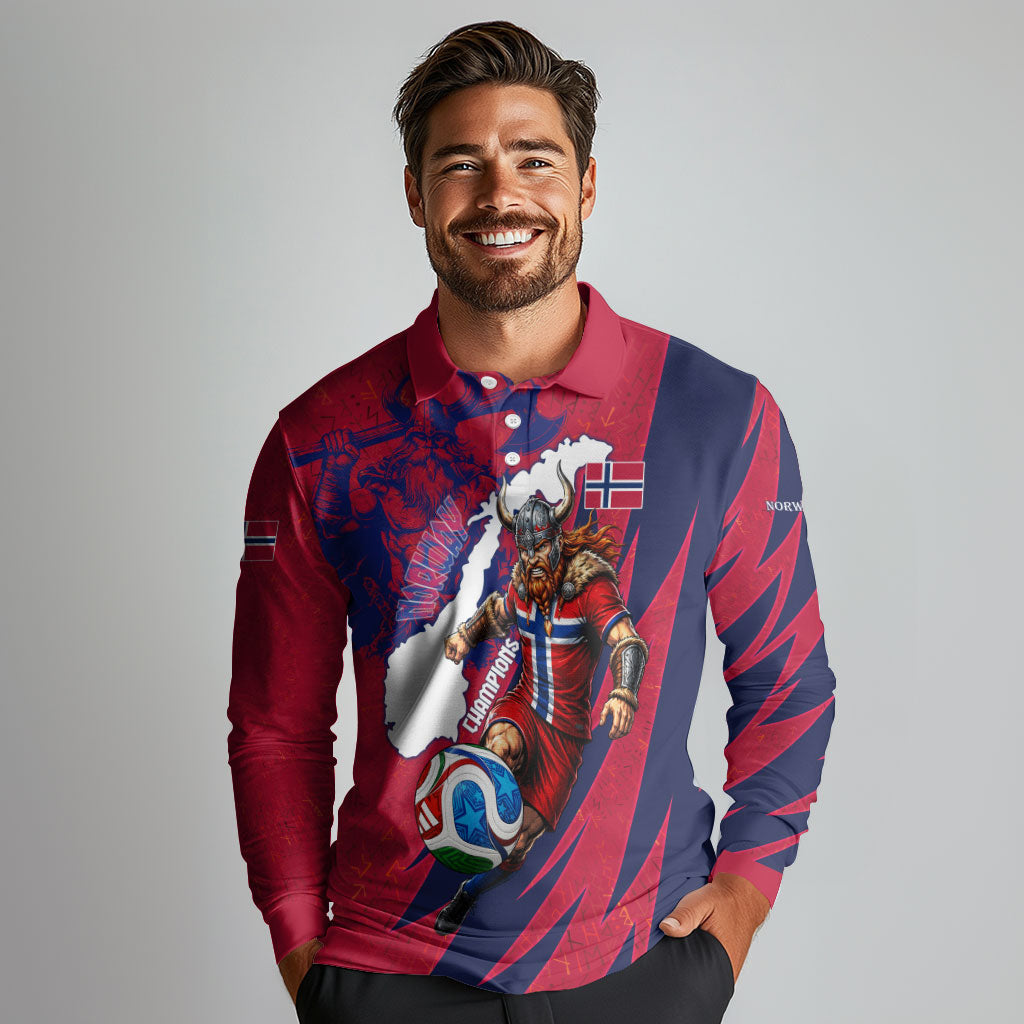 Personalized Norway Soccer Viking Champions Long Sleeve Polo Shirt Football Norse Warrior Map Nordic Cross