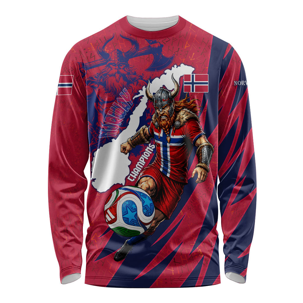 Personalized Norway Soccer Viking Champions Long Sleeve Shirt Football Norse Warrior Map Nordic Cross