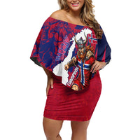 Personalized Norway Soccer Viking Champions Off Shoulder Short Dress Football Norse Warrior Map Nordic Cross