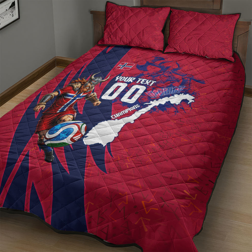 Personalized Norway Soccer Viking Champions Quilt Bed Set Football Norse Warrior Map Nordic Cross