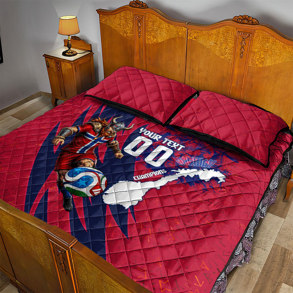 Personalized Norway Soccer Viking Champions Quilt Bed Set Football Norse Warrior Map Nordic Cross