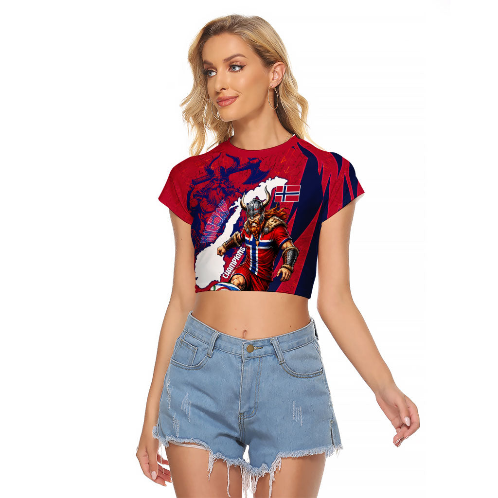 Personalized Norway Soccer Viking Champions Raglan Cropped T Shirt Football Norse Warrior Map Nordic Cross