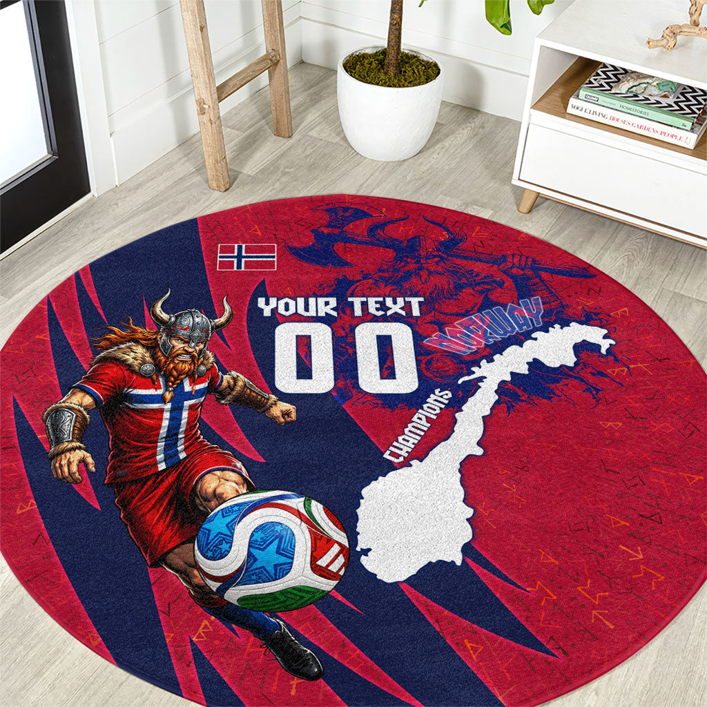 Personalized Norway Soccer Viking Champions Round Carpet Football Norse Warrior Map Nordic Cross