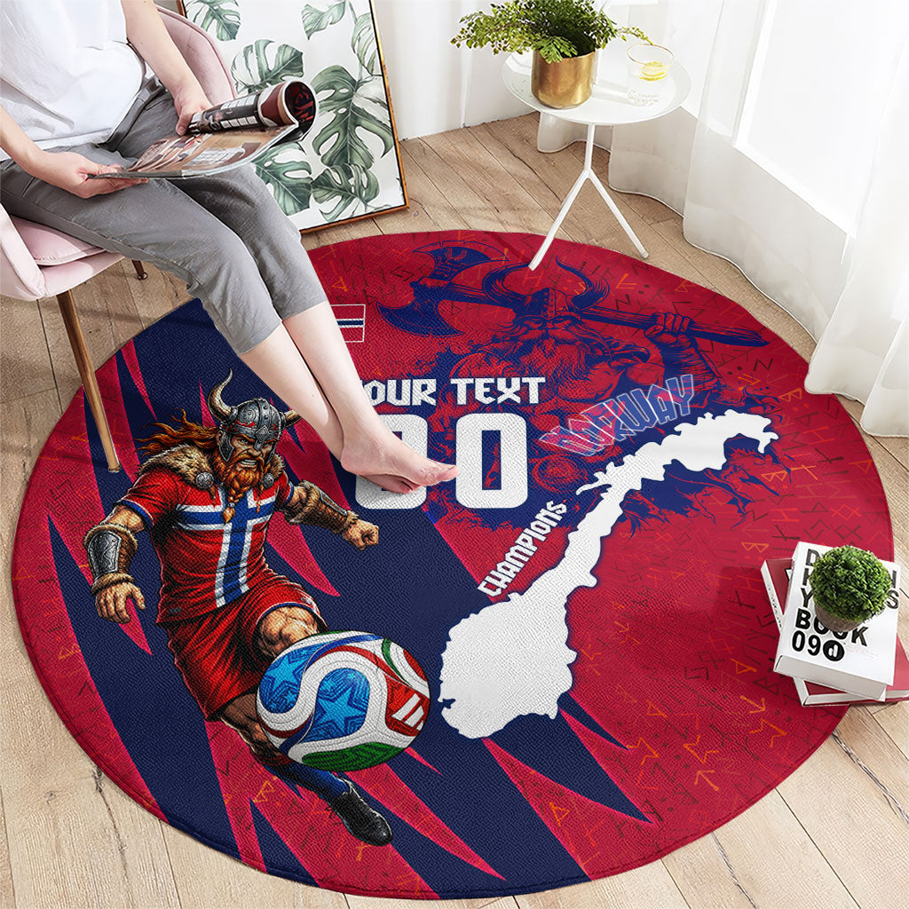 Personalized Norway Soccer Viking Champions Round Carpet Football Norse Warrior Map Nordic Cross