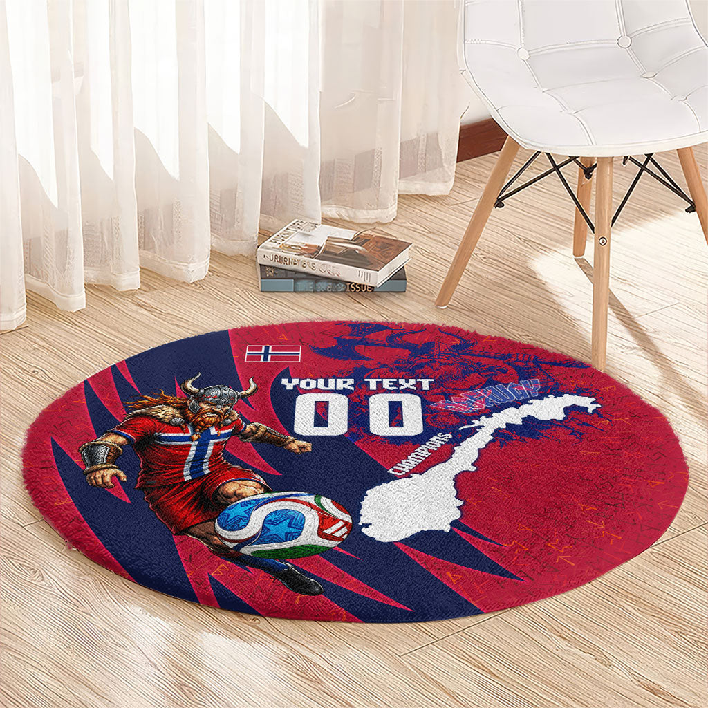 Personalized Norway Soccer Viking Champions Round Carpet Football Norse Warrior Map Nordic Cross