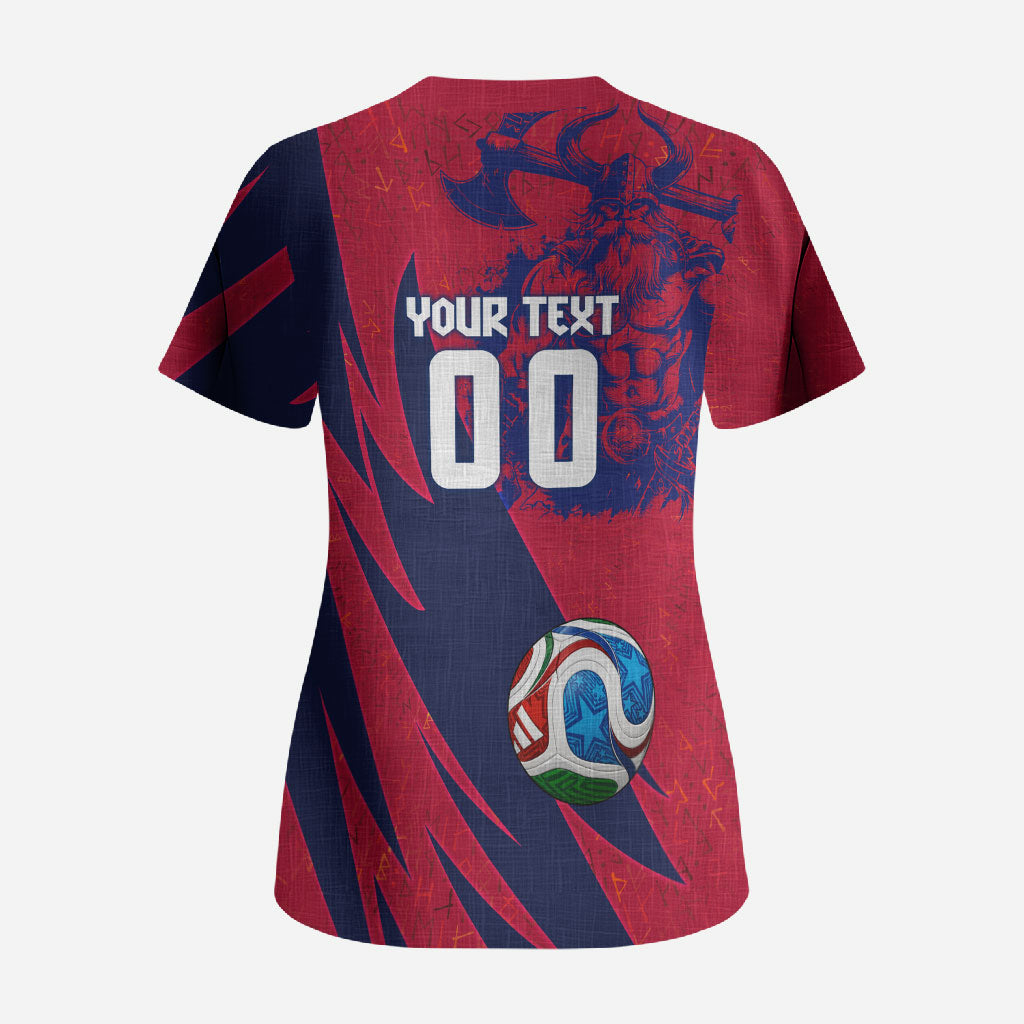 Personalized Norway Soccer Viking Champions Scrub Top Football Norse Warrior Map Nordic Cross
