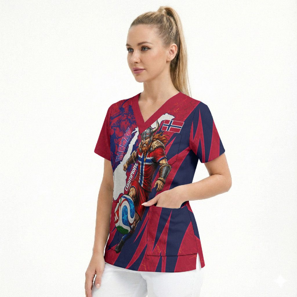 Personalized Norway Soccer Viking Champions Scrub Top Football Norse Warrior Map Nordic Cross