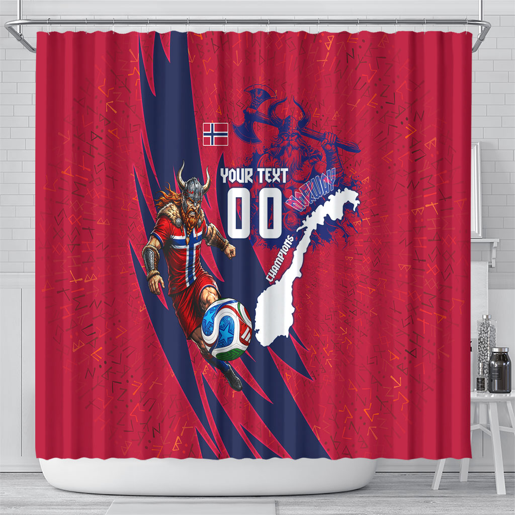 Personalized Norway Soccer Viking Champions Shower Curtain Football Norse Warrior Map Nordic Cross