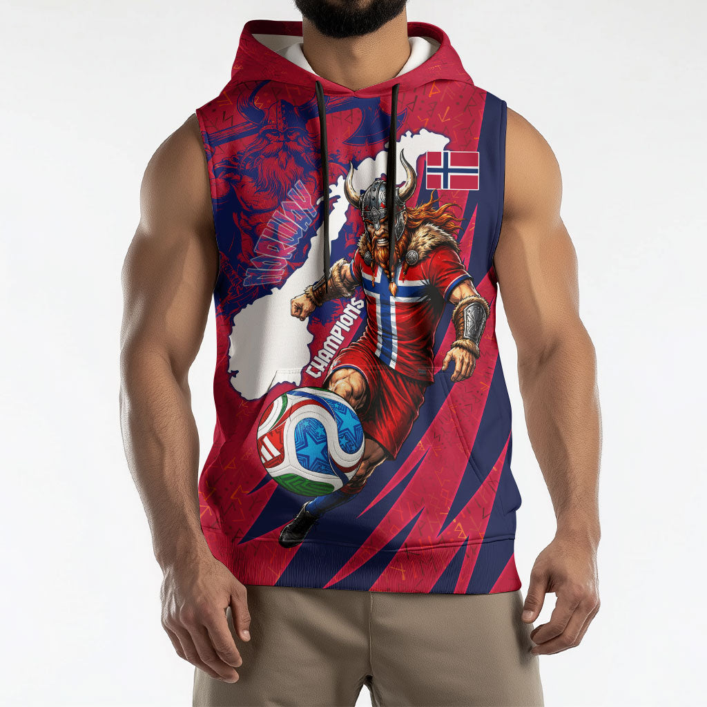 Personalized Norway Soccer Viking Champions Sleeveless Hoodie Football Norse Warrior Map Nordic Cross