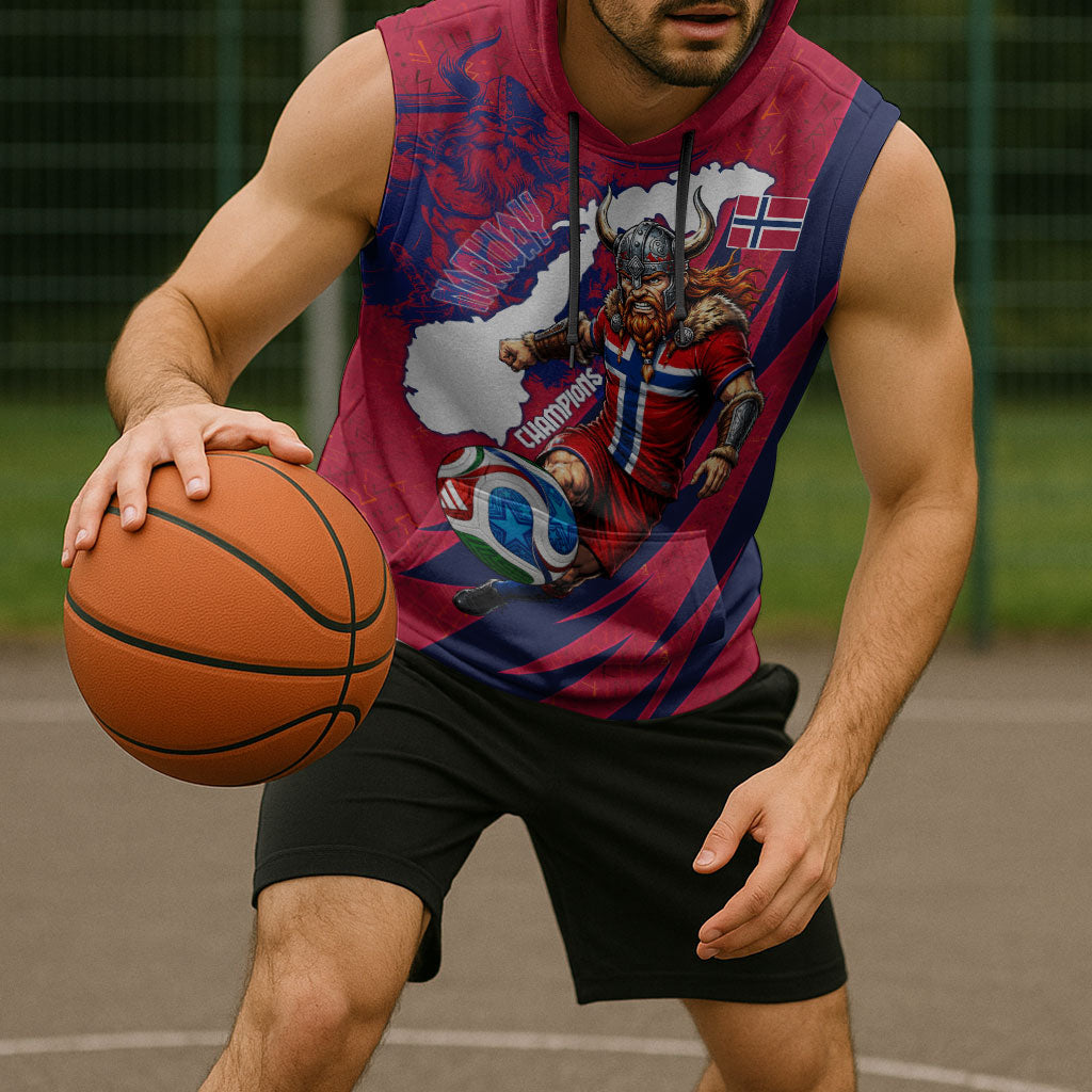 Personalized Norway Soccer Viking Champions Sleeveless Hoodie Football Norse Warrior Map Nordic Cross