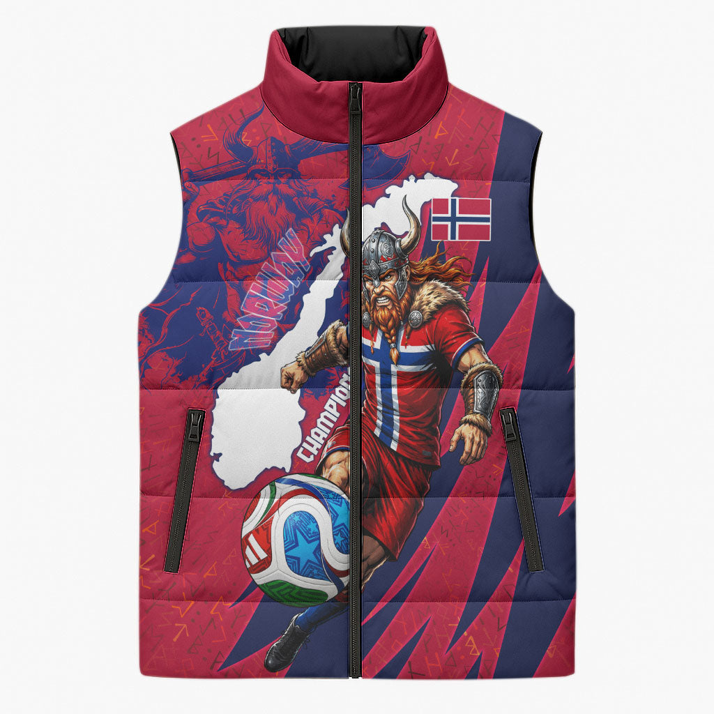 Personalized Norway Soccer Viking Champions Sleeveless Puffer Jacket Football Norse Warrior Map Nordic Cross