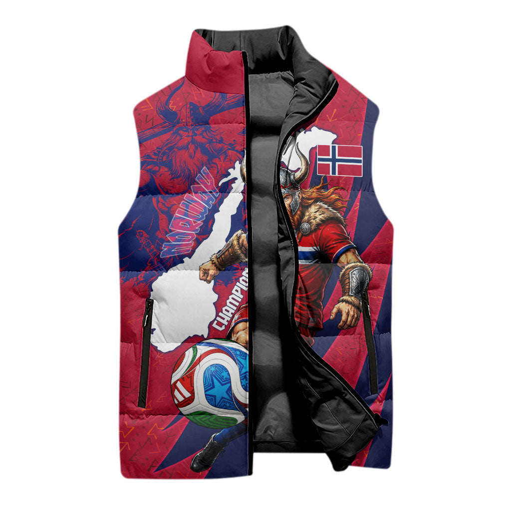Personalized Norway Soccer Viking Champions Sleeveless Puffer Jacket Football Norse Warrior Map Nordic Cross
