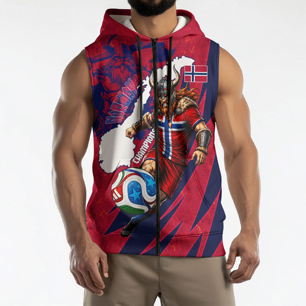Personalized Norway Soccer Viking Champions Sleeveless Zip Hoodie Football Norse Warrior Map Nordic Cross