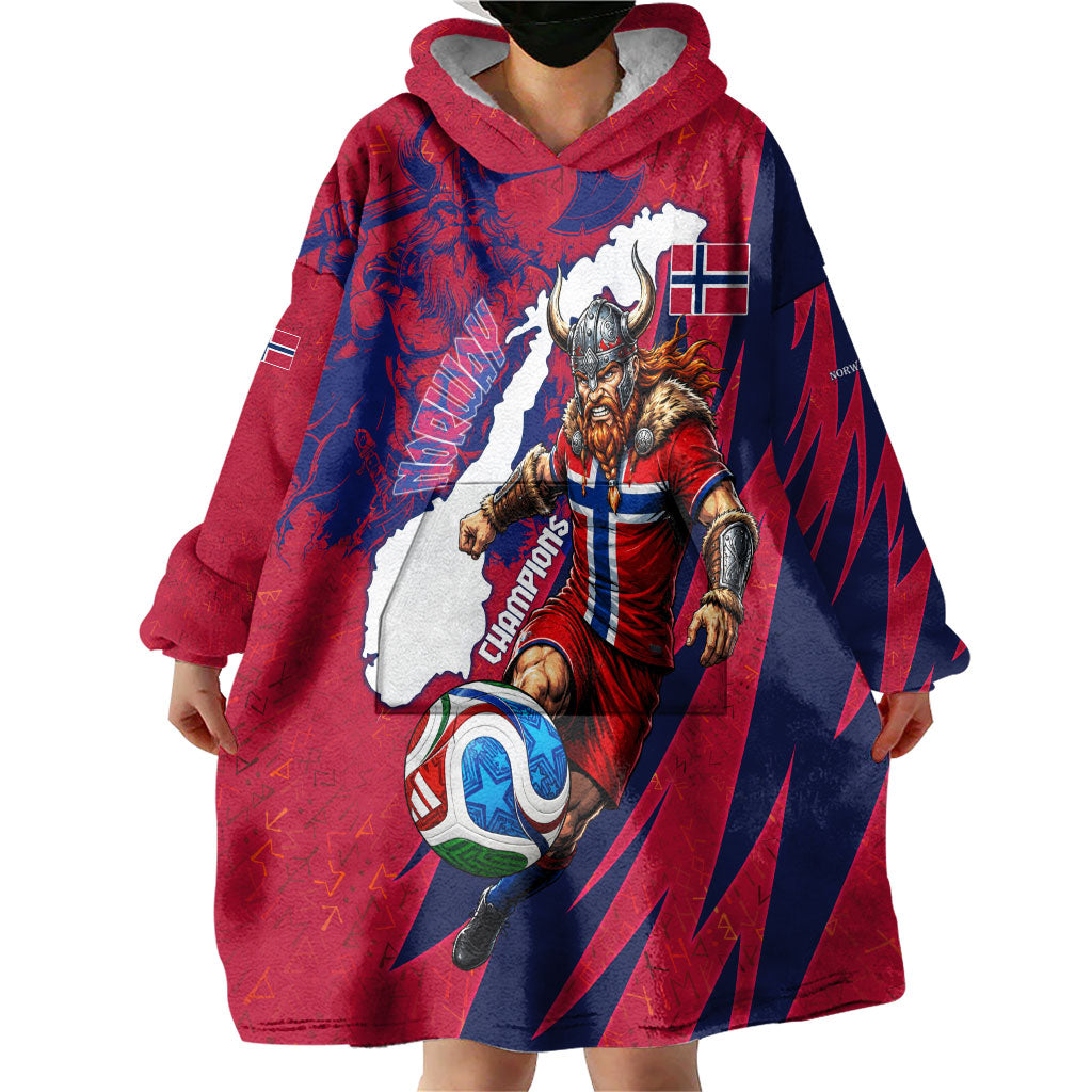 Personalized Norway Soccer Viking Champions Wearable Blanket Hoodie Football Norse Warrior Map Nordic Cross