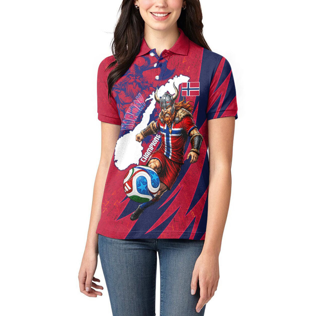 Personalized Norway Soccer Viking Champions Women Polo Shirt Football Norse Warrior Map Nordic Cross