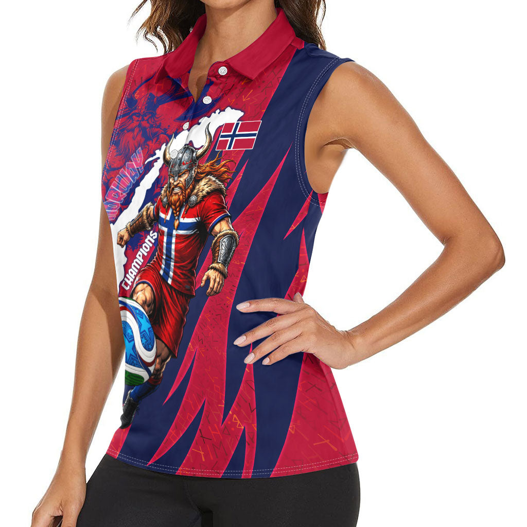 Personalized Norway Soccer Viking Champions Women Sleeveless Polo Shirt Football Norse Warrior Map Nordic Cross
