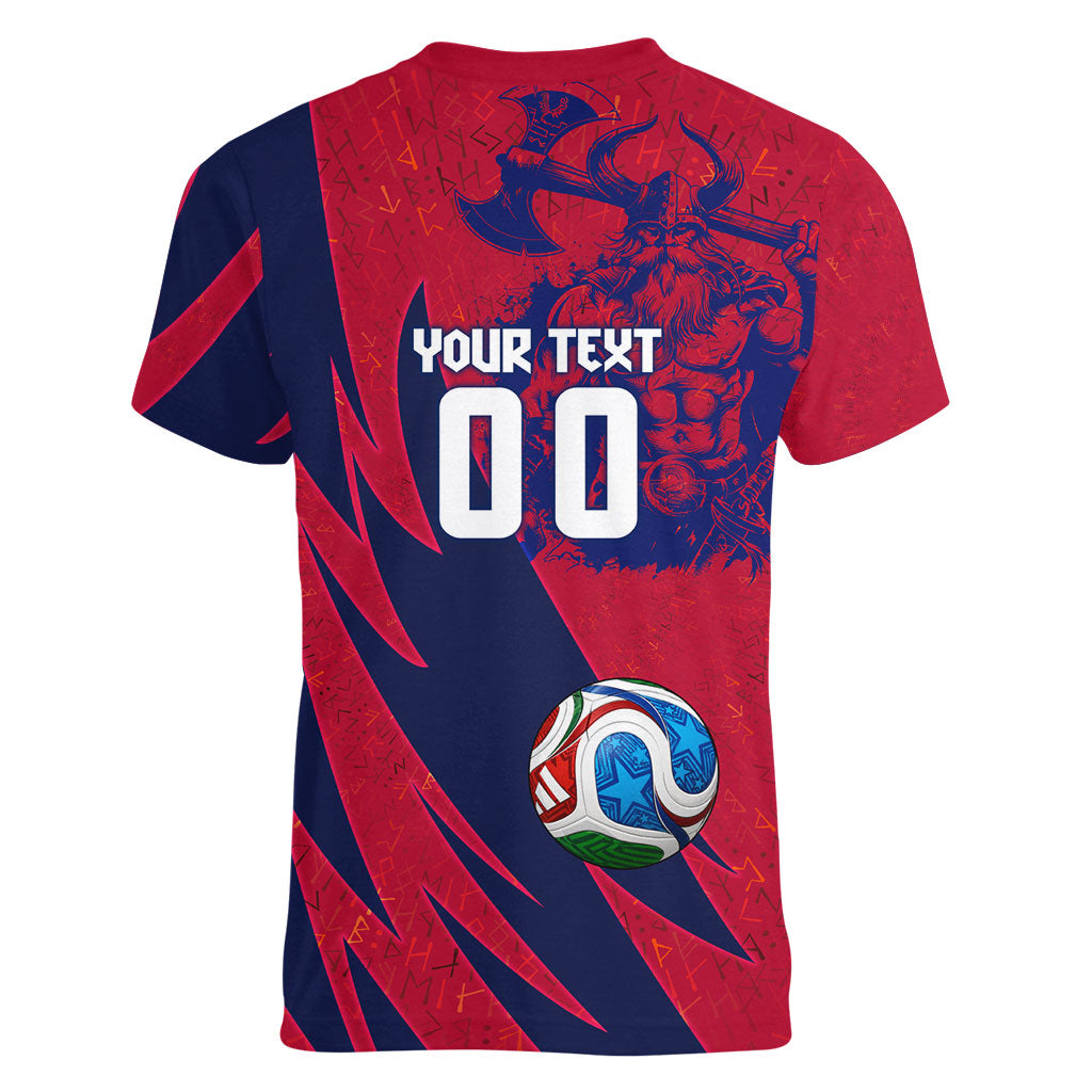 Personalized Norway Soccer Viking Champions Women V-Neck T-Shirt Football Norse Warrior Map Nordic Cross