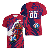 Personalized Norway Soccer Viking Champions Women V-Neck T-Shirt Football Norse Warrior Map Nordic Cross
