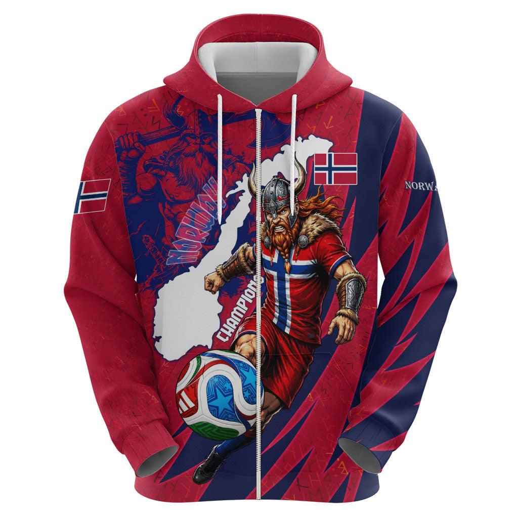 Personalized Norway Soccer Viking Champions Zip Hoodie Football Norse Warrior Map Nordic Cross