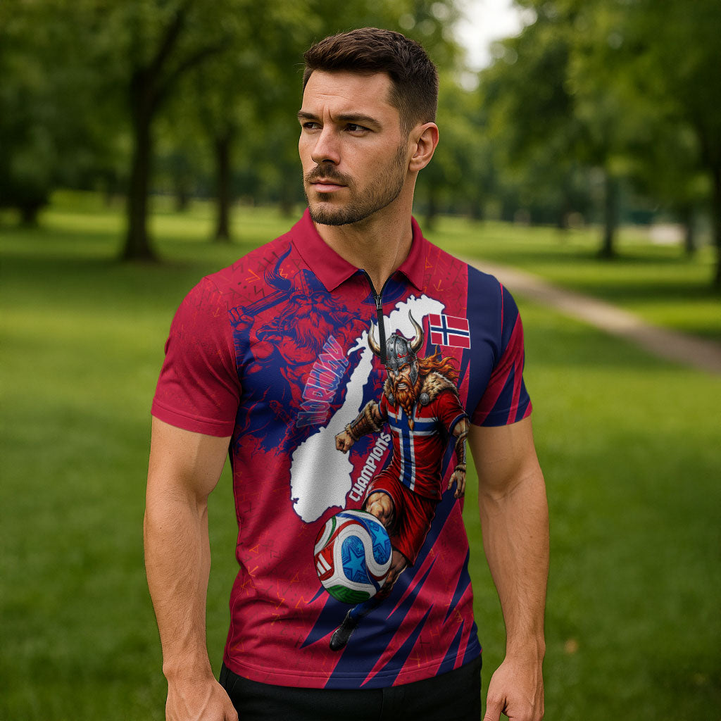 Personalized Norway Soccer Viking Champions Zipper Polo Shirt Football Norse Warrior Map Nordic Cross
