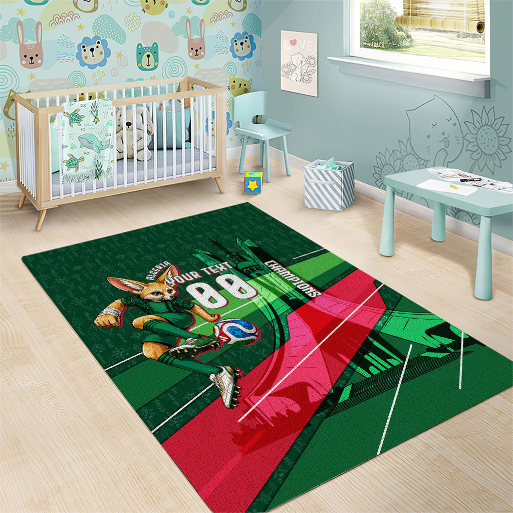 Personalized Algeria Football Champions Area Rug Fennec Fox Mascot - Algiers Martyrs Memorial
